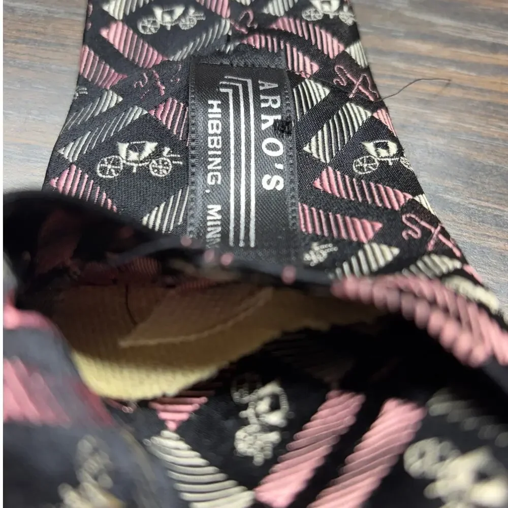 Vintage Regal X Arko's Classic Neck Tie Black/White/Pink Geometric Print
